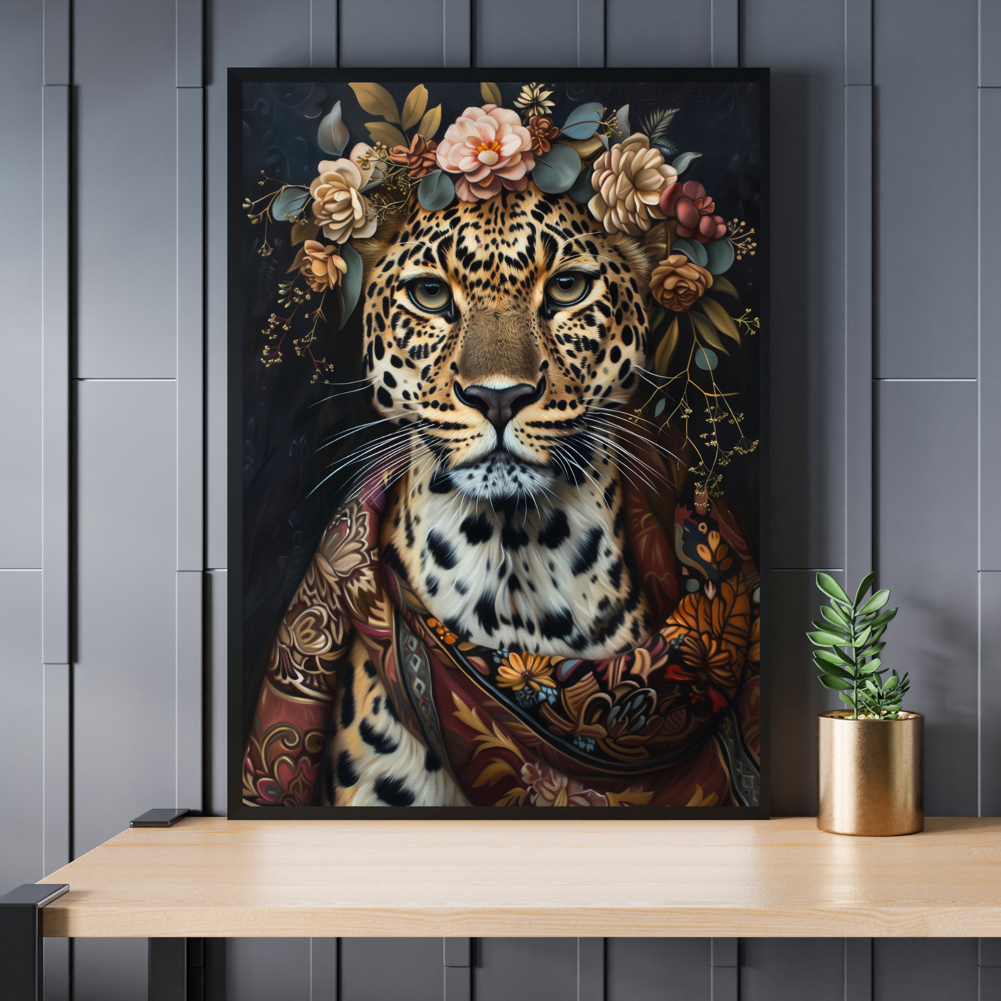 Majestic Leopard Poster Maximalist Animal Art Print Decor Bold Floral ...