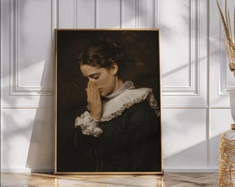 Vintage Woman Praying Poster, Humorous Toilet Art, Bathroom Print (Semi-Glossy Paper)