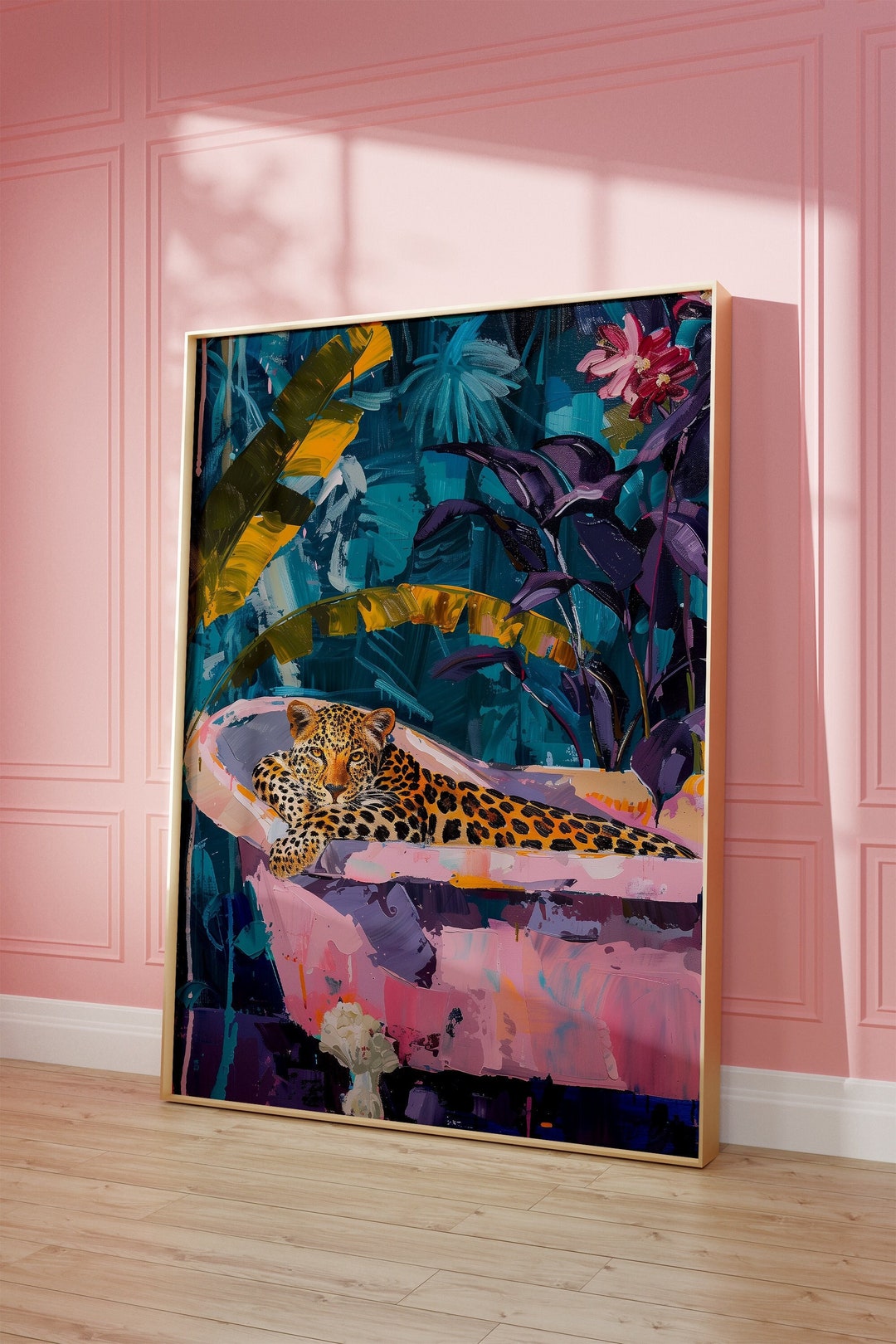 Leopard in Bath Botanical Art Print: Eclectic Bathroom Poster - Etsy