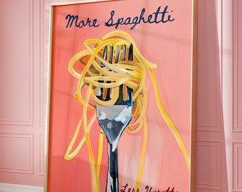 More Spaghetti Less Upsetti Poster, Kitchen Decor, Dopamine Decor, Kitchen Print, Kitchen Art, Retro, Food, Vintage, Preppy