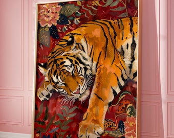 Sleeping Tiger Art Print: Vibrant Jungle Poster