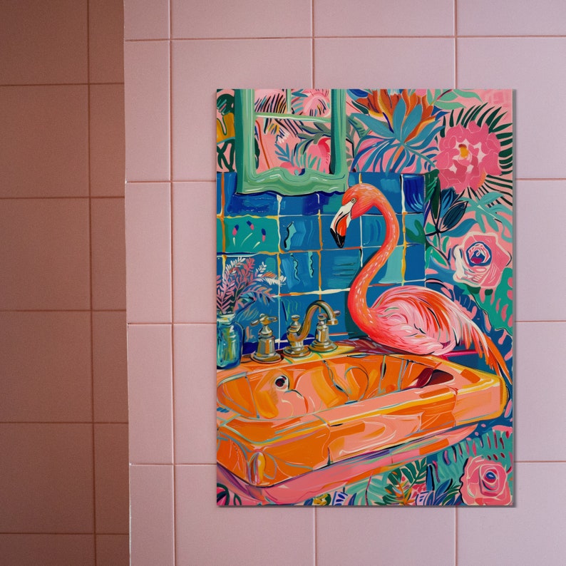 Flamingo Art Print Bathroom Print, Poster, Wall Art, Bath Poster ...
