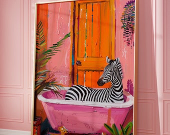 Zebra in der Badewanne Kunstdruck: Eklektische Badezimmer Wanddeko