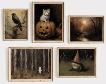 Vintage Halloween Art Print Set: Rustic Spooky Wall Decor (Digital Download)
