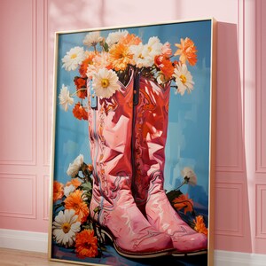 Digital Print, Floral Cowboy Boot, Dopamine Decor, Southern Girl Decor, Downloadable Art, Retro Printable Art, Maximalist Decor, Cowgirl