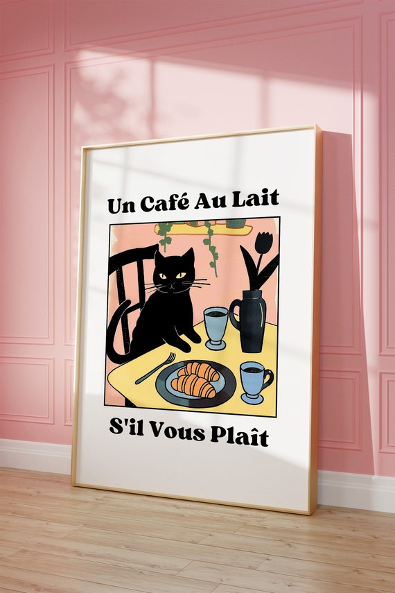 Plaque Métal Vintage Café Chat Noir - 20x30 Cm - Décoration Murale Cuisine