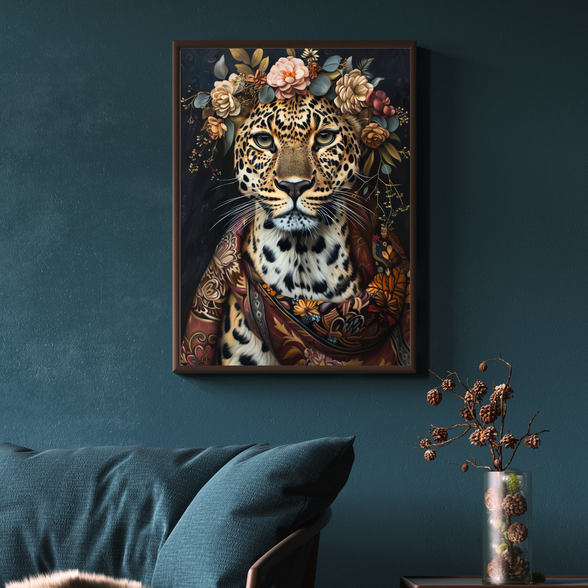 Majestic Leopard Poster Maximalist Animal Art Print Decor Bold Floral ...