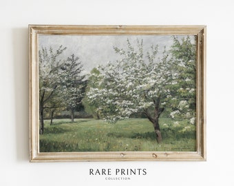 Warm Spring Tree | Vintage Printable Art | Cottagecore Art | Green Decor | Landscape Wall Art | Muted | Farmhouse Decor | Instant Download