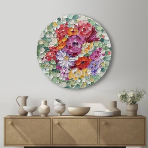 Abstract Blossom Wildflowers Colorful Acrylic Painting On Round Canvas  Wall Art Original Colorful Floral Art on Round Canvas Painting Gift Idea Decor