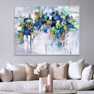 Original Teal Wall Art Abstract Painting On Canvas Abstract Gray Painting Custom Home Decor Multicolor Large Living Room Wall Art Gift Idea image 2