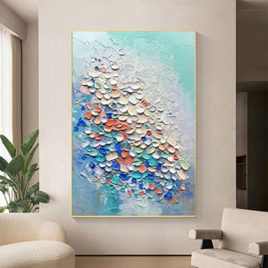 Colorful Vibrant Wall Art Bright Abstract Modern Painting Large Abstract Art Blue Gray Multicolor Art Living Room Wall Decor Gift for Her