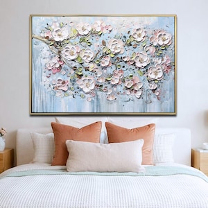Original 3D Textured Blooming Tree Artwork Large Blooming Branches Tree Painting On Canvas Tree Art Home Decor Living Room Wall Art Gift