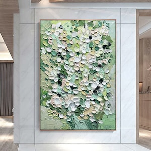 Peinture texturée verte 3D Grande peinture abstraite verte Peinture minimaliste verte Peinture murale verte Art mural vert Décoration murale verte