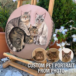Portrait d’animal de compagnie personnalisé à partir de photo peinture à l’huile peint à la main sur bois naturel Portrait d’animal de compagnie d’art personnalisé à partir de photo idée cadeau chats peinture art de chat