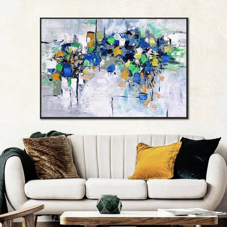 Original Teal Wall Art Abstract Painting On Canvas Abstract Gray Painting Custom Home Decor Multicolor Large Living Room Wall Art Gift Idea image 3