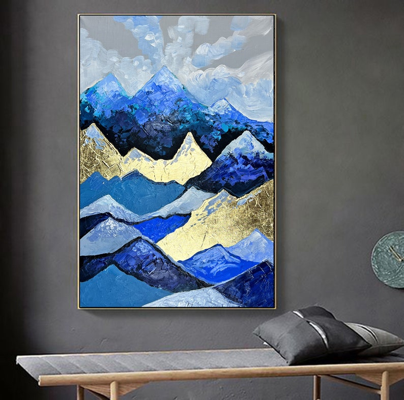 Modern Gold Mountains Painting on Canvas Large Original Etsy