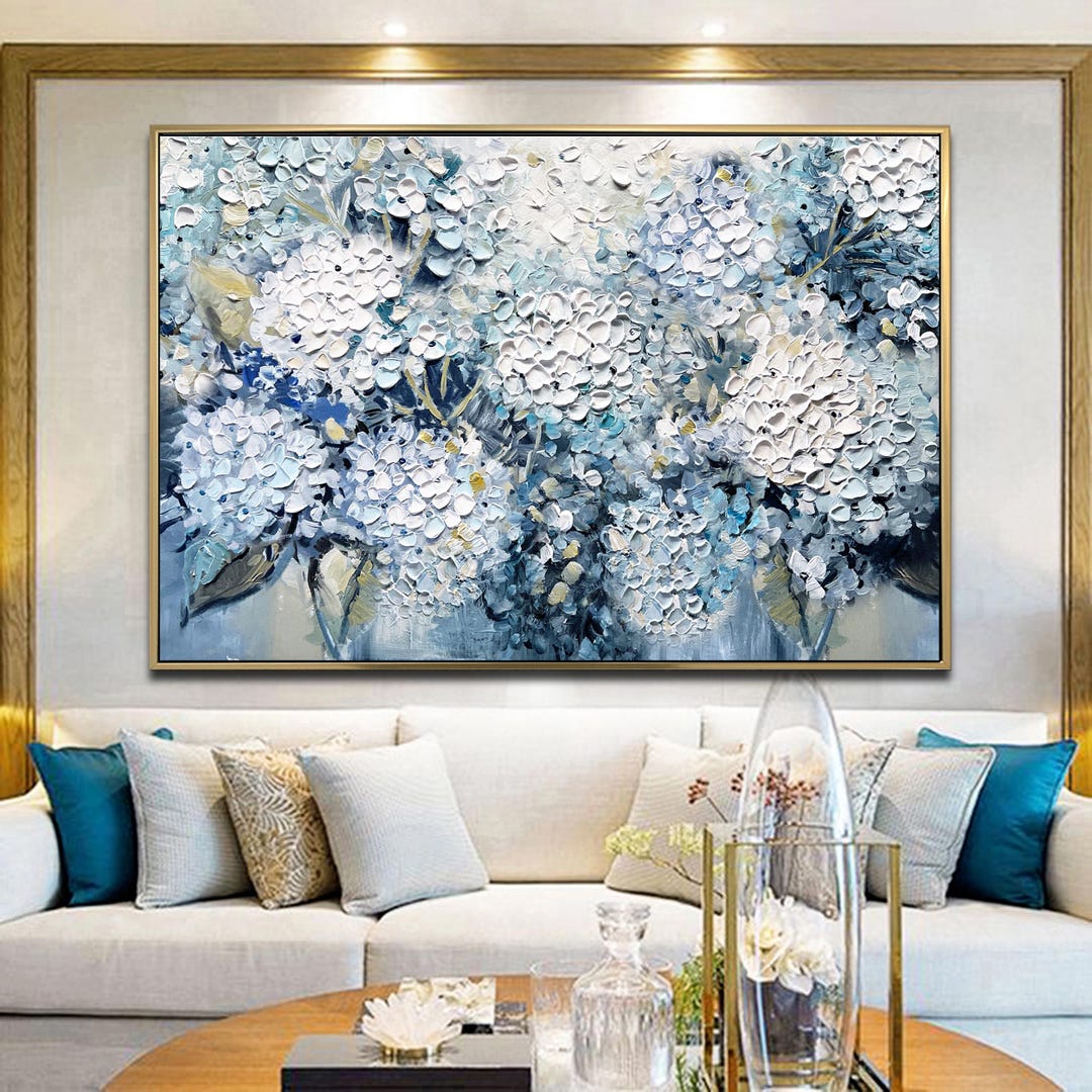 Pure Petals Textured Blue Hydrangea Painting 3D Floral Wall Art Soft ...