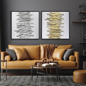 Or blanc feuille d’argent Art mural 3D texturé panneau en bois peinture ensemble de 2 Art mural blanc Art scandinave moderne décor à la maison contemporain