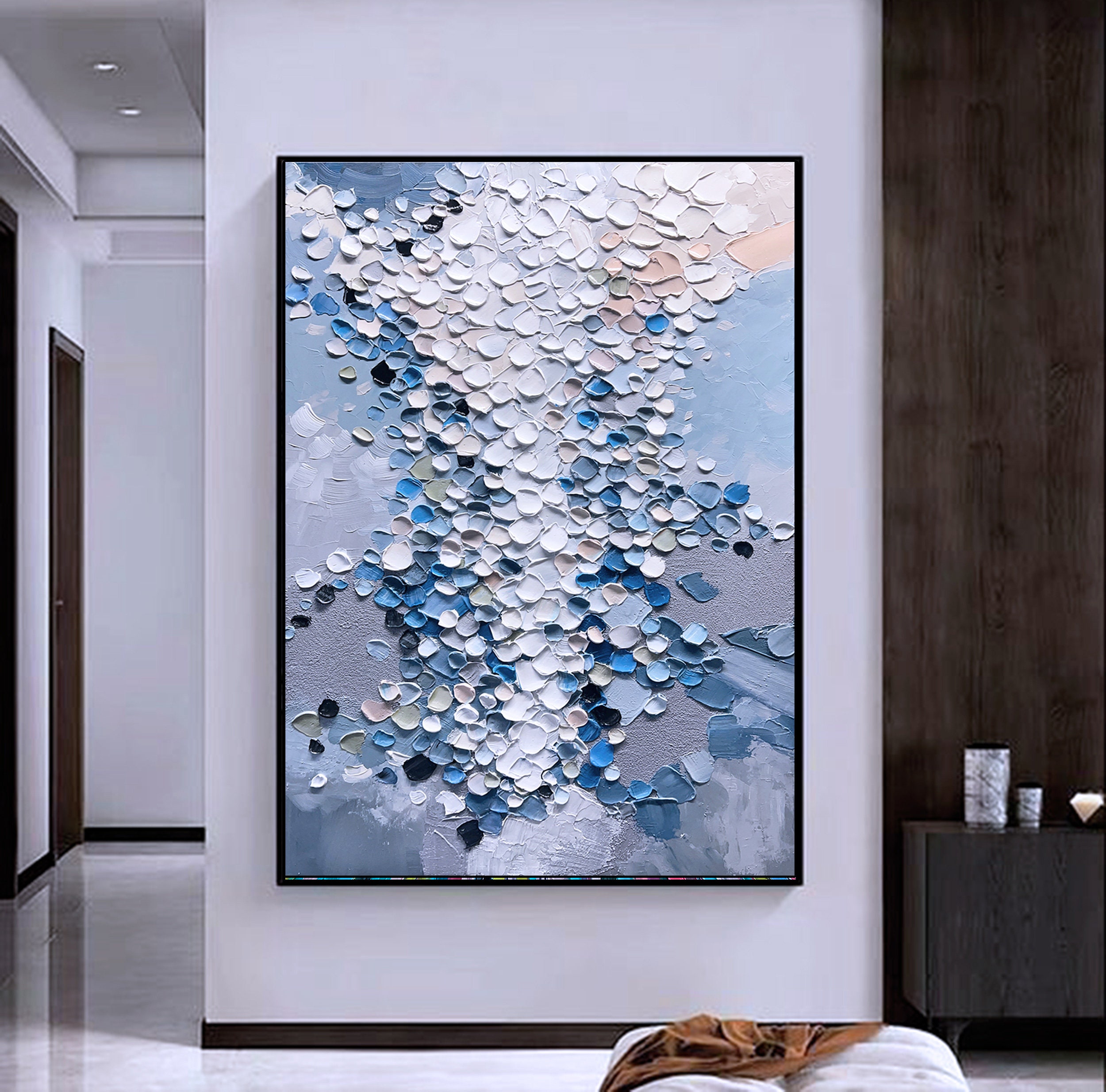Gray and Blue Wall Art Gray 3D Large Abstract Textured Painting on