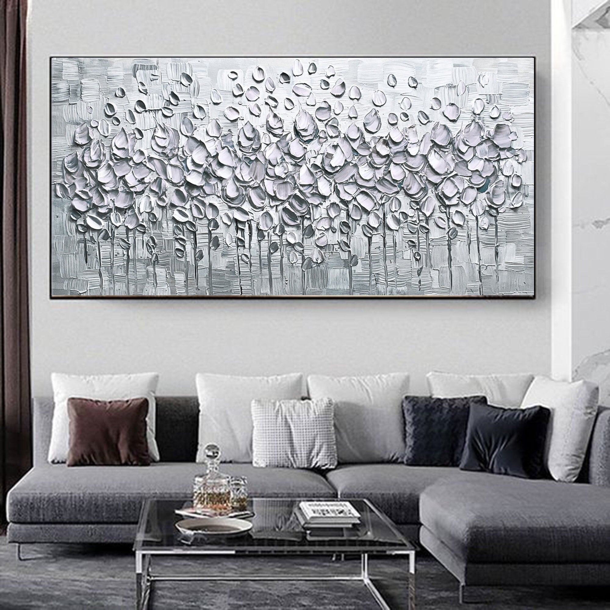 3D Silver Wall Art Canvas Silver Metal Shine Wall Art Textured Silver