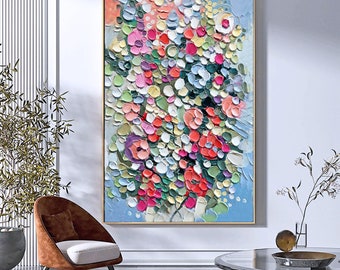 Peinture de fleurs originale 3D sur toile texturée crémeuse Art mural abstrait Art floral salon cadeau d’art mural pour sa peinture de fleurs sauvages
