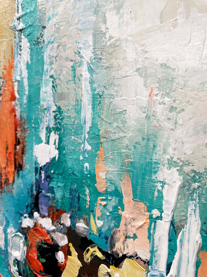 Abstract Wall Art Blue Teal Vibrant Abstract Painting on Canvas Green Blue Painting Large