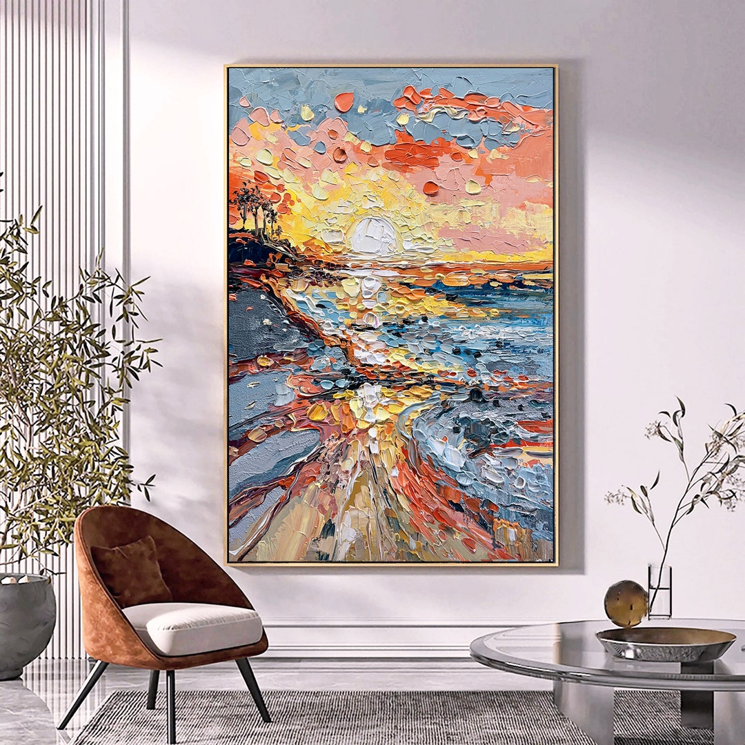 3D Original Large Abstract Sunrise Painting on Canvas Colorful Sun Art ...