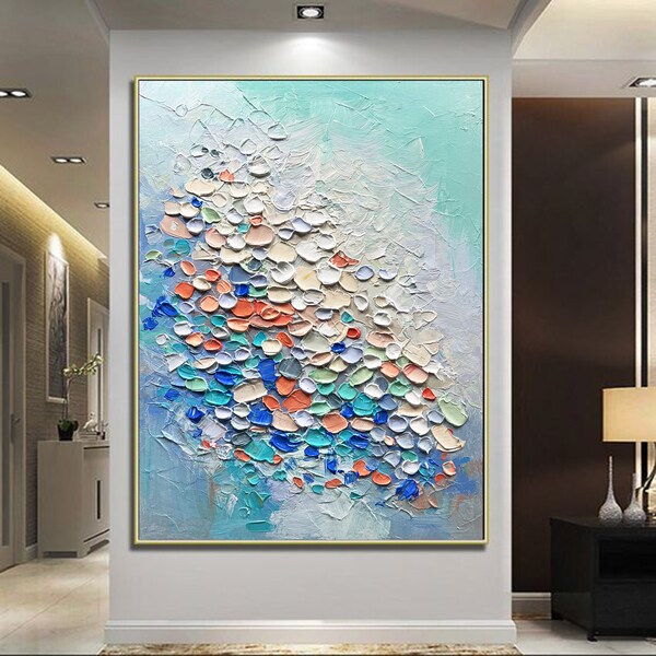 Grand mur coloré Art abstrait peinture TextureWall Art coloré couteau peinture peint à la main Art abstrait grande toile Art Art moderne