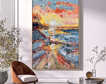 3D Original Large Abstract Sunrise Painting on Canvas Colorful Sun Art Textured Wall Art Boho Canvas Wall Art Living Room Art Sun Home Decor