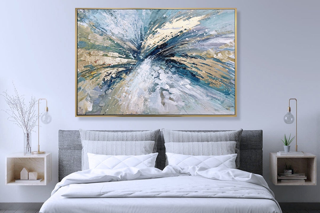Modern Gold Abstract Painting on Canvas Large Original Blue Abstract ...