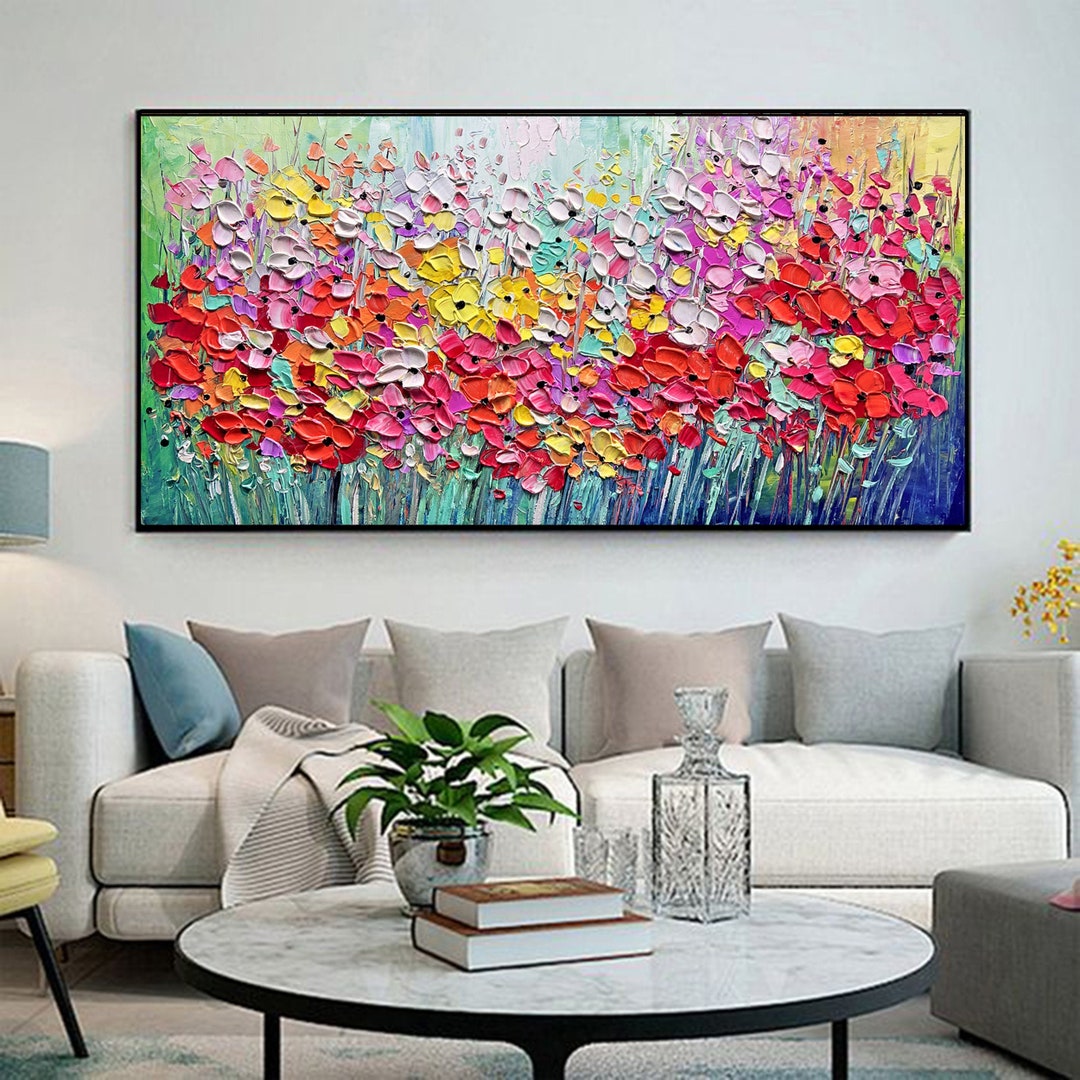 Blooming Flowers Textured Wall Art 3D Abstract Painting on Canvas ...