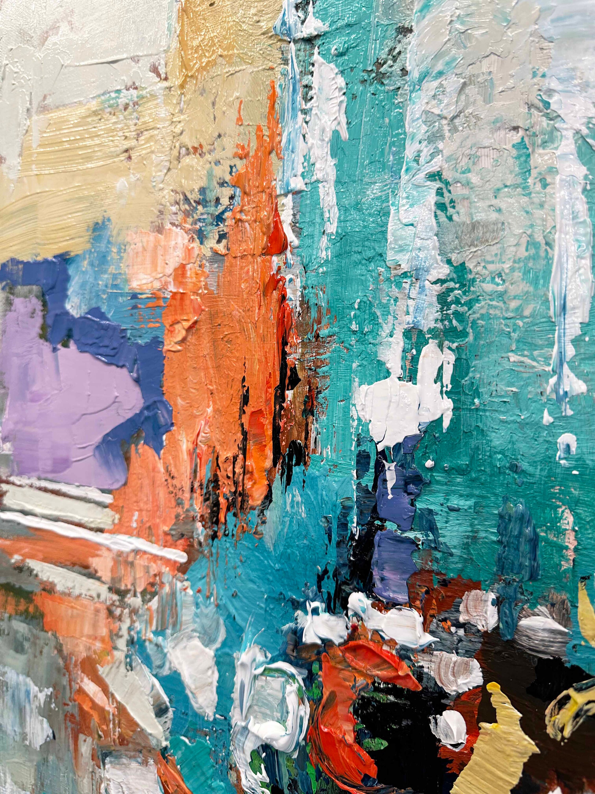 Abstract Wall Art Blue Teal Vibrant Abstract Painting on Canvas Green Blue Painting Large