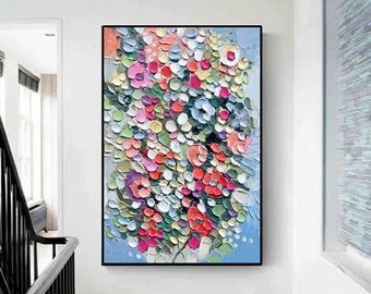 3D Original Flower Abstract Painting on Canvas Creamy Textured Wall Art Floral Art Living Room Wall Art Gift For Her Wildflowers Painting