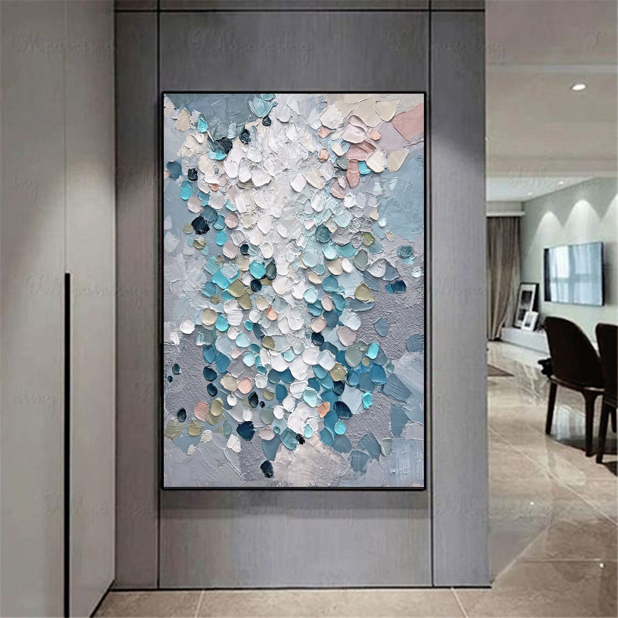 Gray and Blue Wall Art Gray 3D Large Abstract Oil Painting on Etsy UK