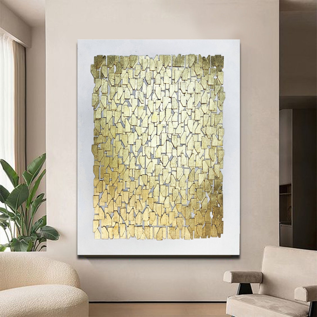Gold Geometric Wall Art Wood Wall Art Gold Leaf White Wooden Etsy