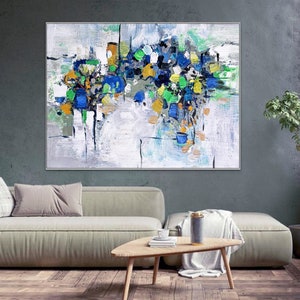 Original Teal Wall Art Abstract Painting On Canvas Abstract Gray Painting Custom Home Decor Multicolor Large Living Room Wall Art Gift Idea image 6