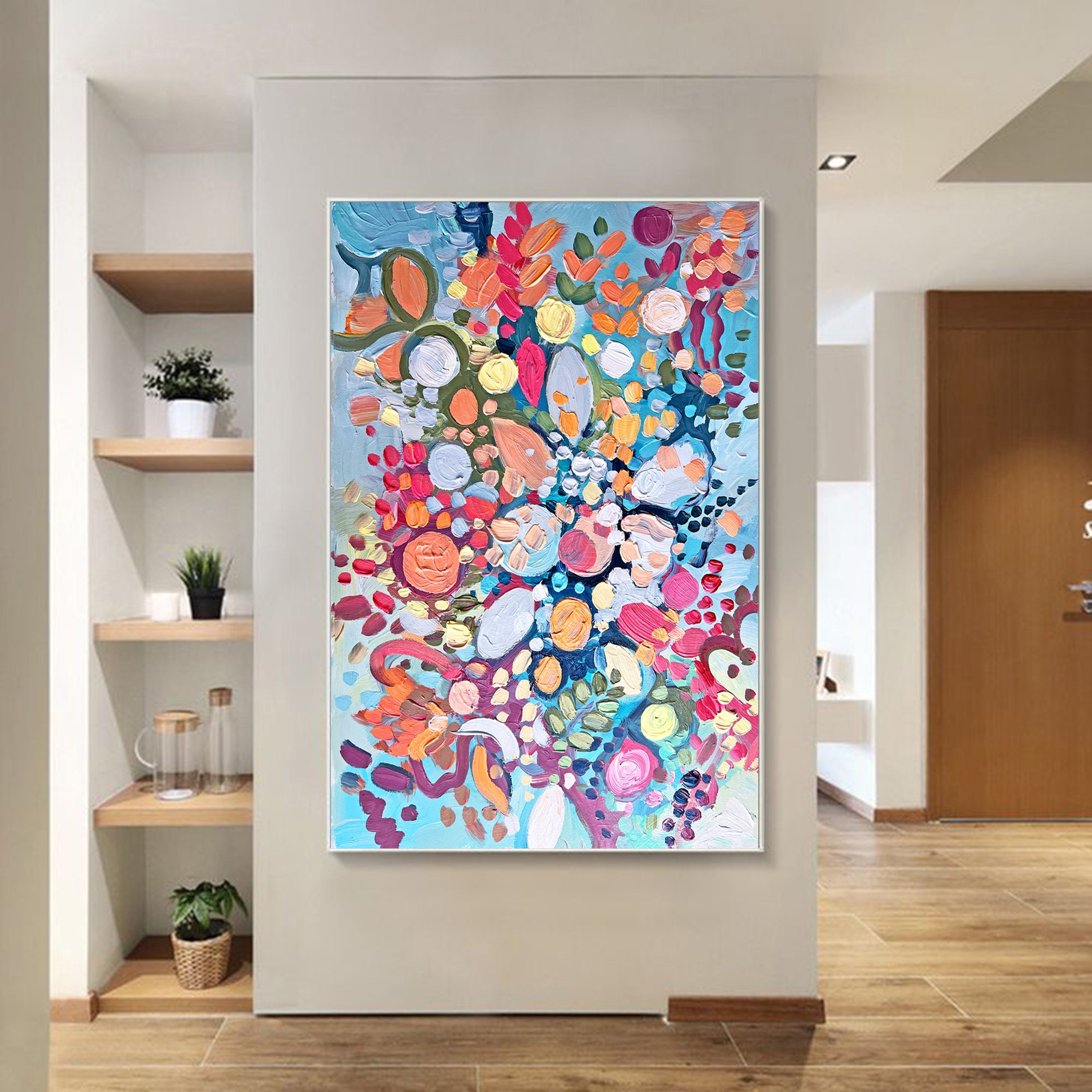 Original Colorful Flower Wall Art Painting on Canvas Large Etsy