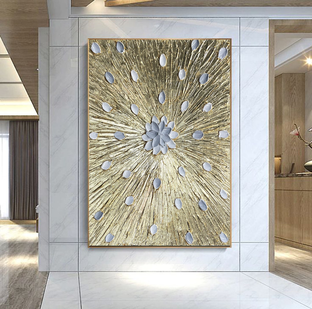 Large Abstract 3d Gold Texture Oil Painting on Canvas Original Modern ...