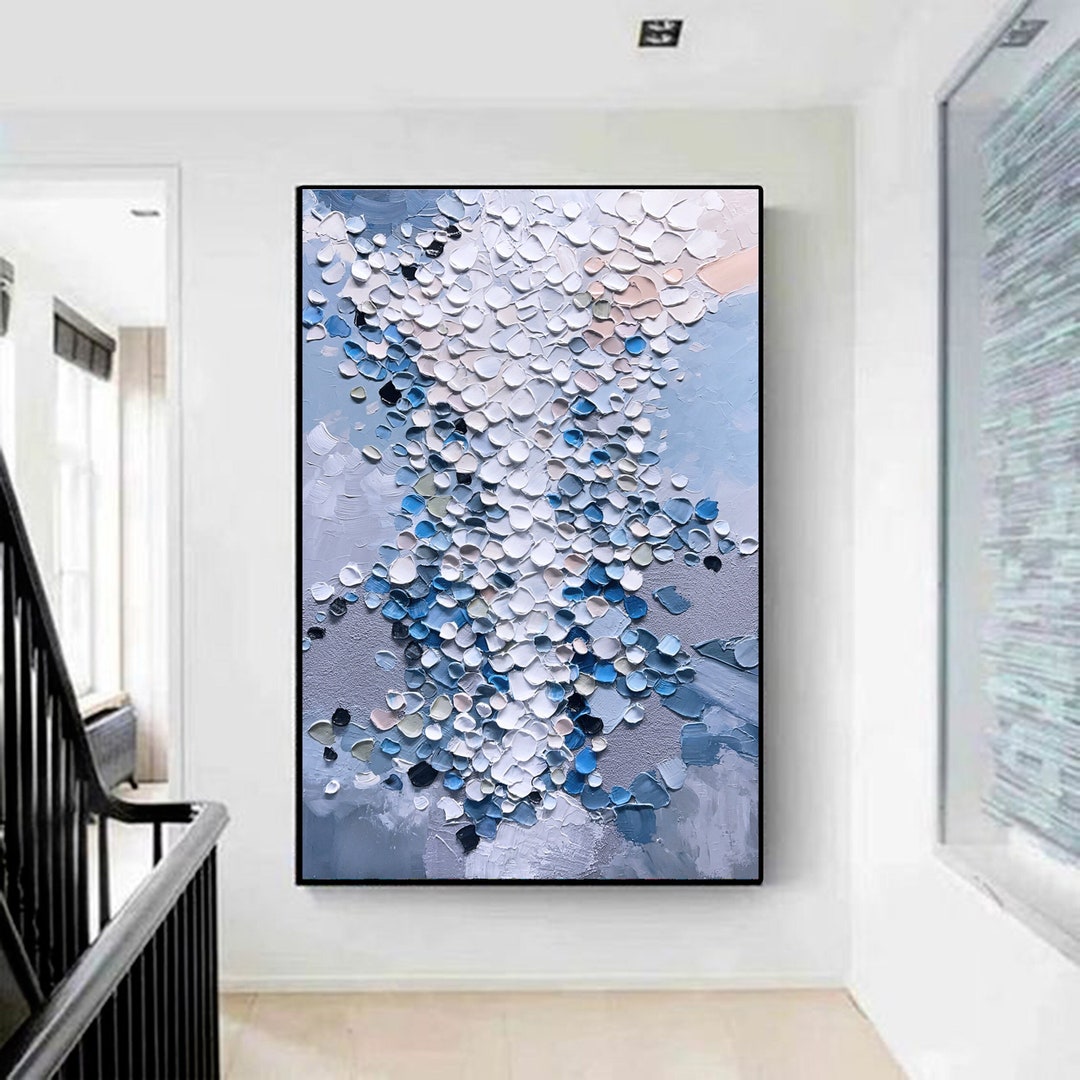 Gray and Blue Wall Art Gray 3D Large Abstract Textured Painting on