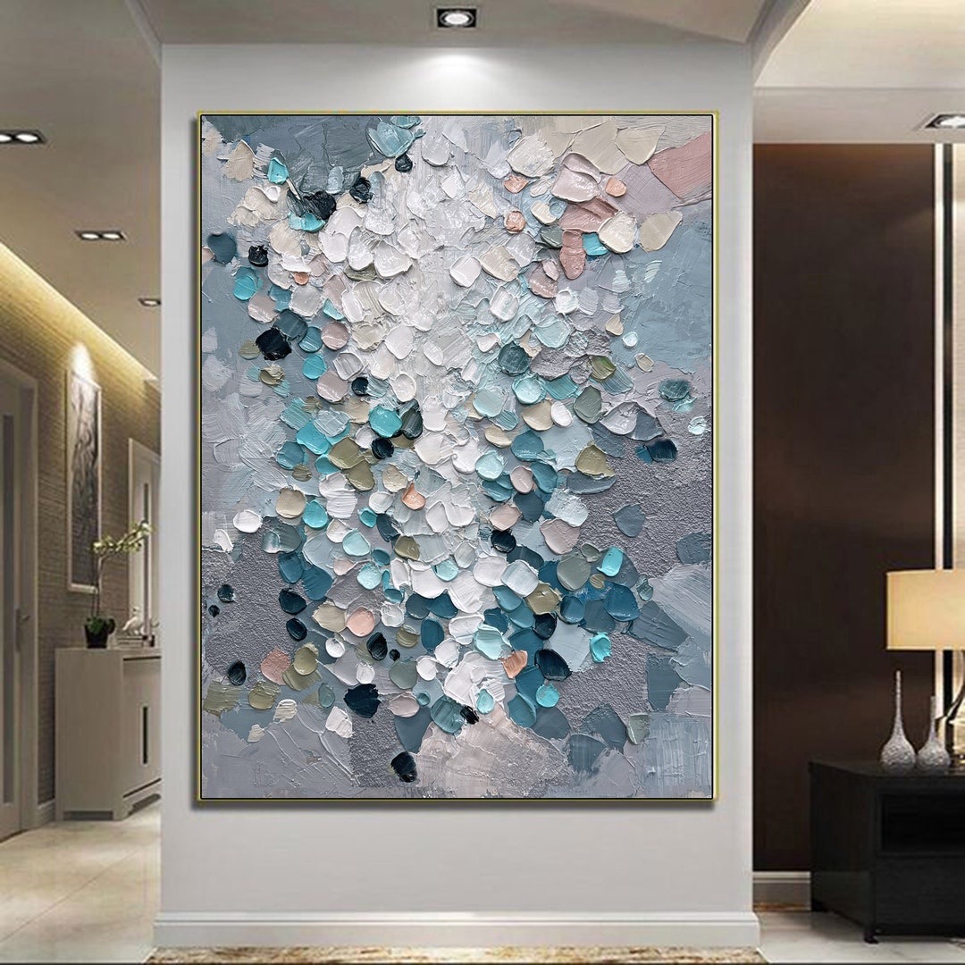 Original Blue & Gray Abstract Painting Extra Large Gray Canvas Art ...