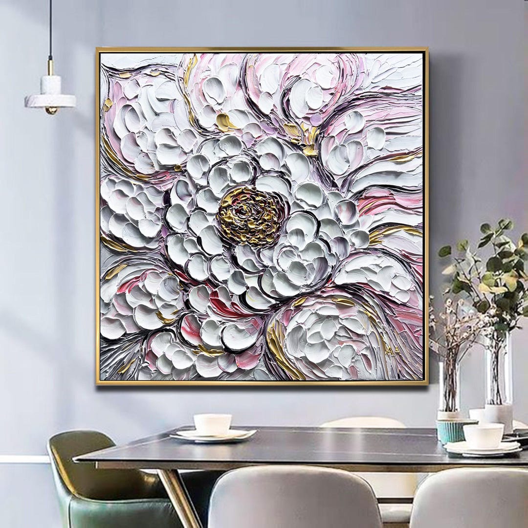 Original Peony Wall Art Flowers Large Floral Painting Gold Pink ...