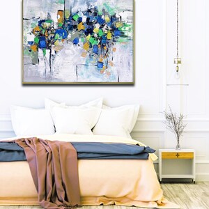 Original Teal Wall Art Abstract Painting On Canvas Abstract Gray Painting Custom Home Decor Multicolor Large Living Room Wall Art Gift Idea image 4