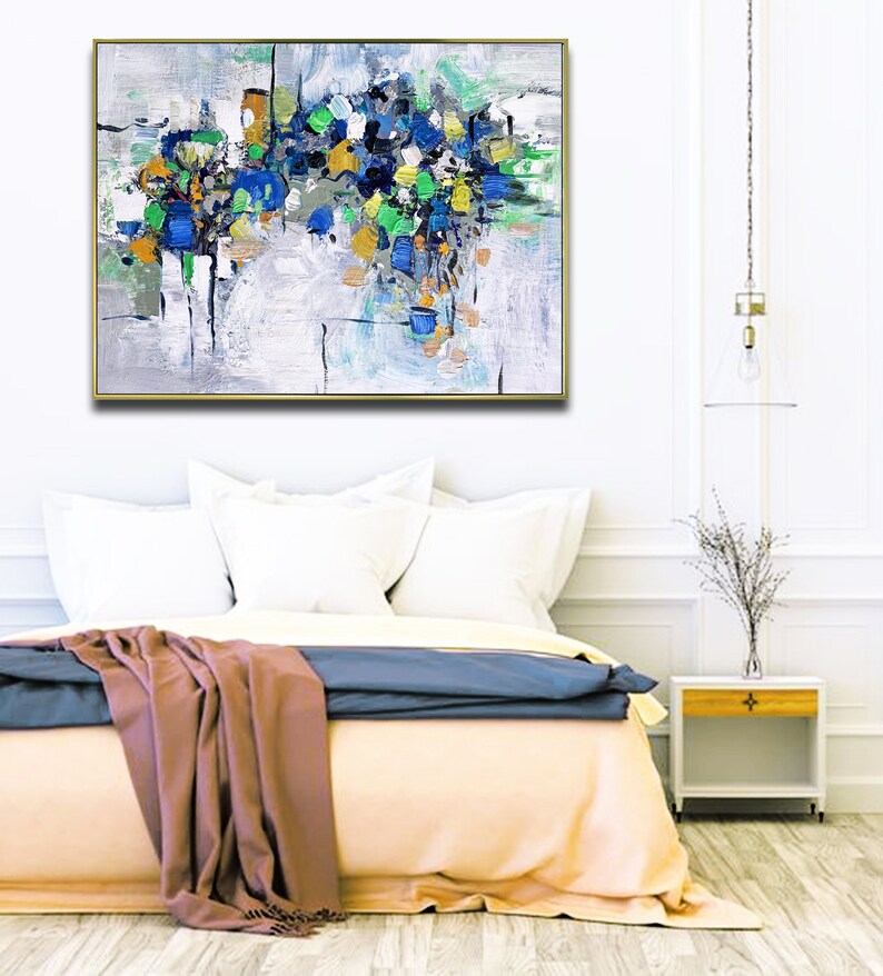 Original Teal Wall Art Abstract Painting On Canvas Abstract Gray Painting Custom Home Decor Multicolor Large Living Room Wall Art Gift Idea image 4