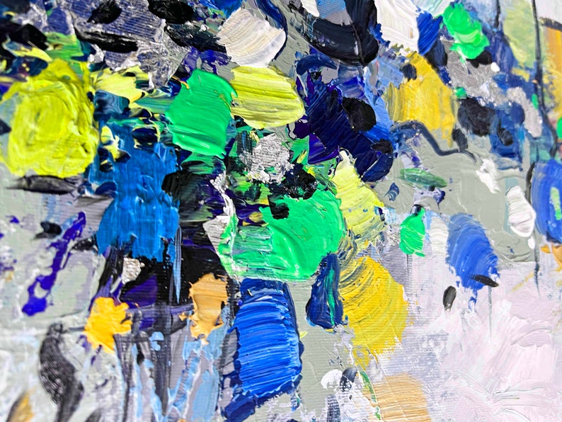 Original Teal Wall Art Abstract Painting On Canvas Abstract Gray Painting Custom Home Decor Multicolor Large Living Room Wall Art Gift Idea image 5