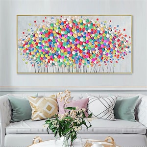Vibrant Abstract Impasto Painting on Canvas Multicolored Textured Wall Art Luxurious Modern Expressionist Palette Knife Living Room Wall Art