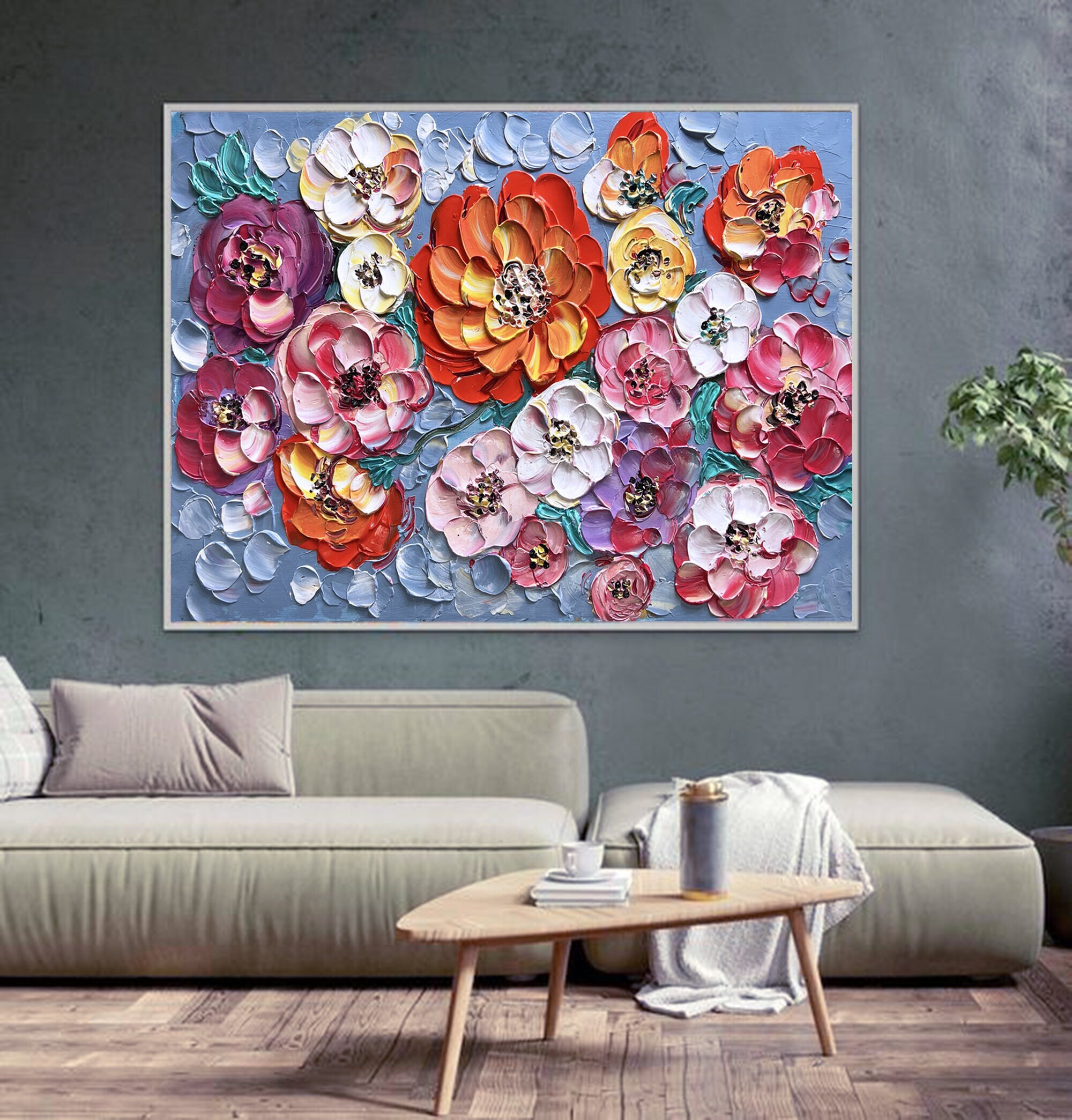 Blooming Flowers Textured Wall Art 3D Abstract Painting on - Etsy