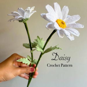 Puede incluir: Un patrón de crochet para una flor de margarita. El patrón incluye instrucciones para hacer los pétalos de la flor, el tallo y las hojas. El producto terminado es una margarita hermosa y realista.