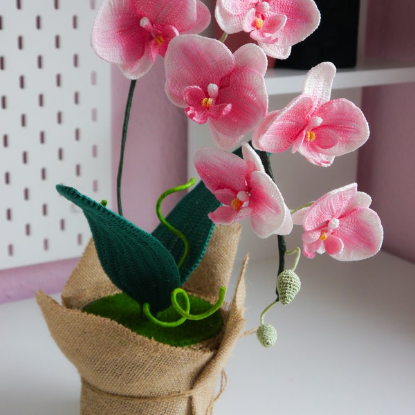 Gehaakte orchidee, gehaakte bloem, Moederdagcadeau, Valentijnsdagcadeau, Cadeau voor haar, Verjaardagscadeau, Bloemenarrangement, Home Decor