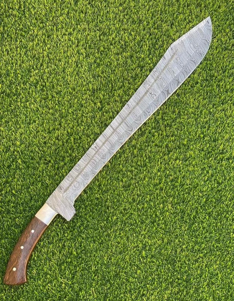 Machete Sword With Leather Sheath Vintage Damascus Steel Machetes With Wengi Wood Handle Twisted