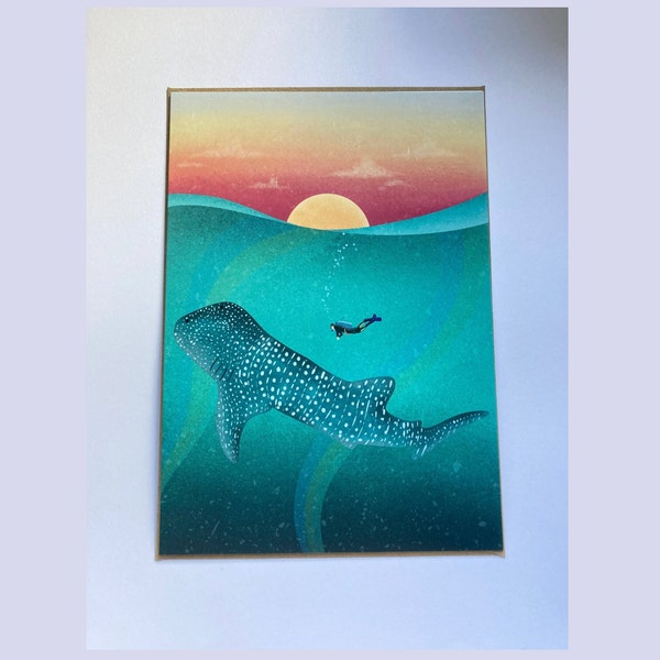 Whale shark Greetings Card / A5 & A6 Scuba Diver Occasion Note Card